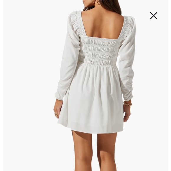 ASTR White Long Sleeve Mini Dress XL – Square Neckline, Smocked Waist - Picture 2 of 5